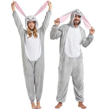 Imagem de QUCH Macacão adulto unissex de animal para adultos, fantasia de Halloween, macacão para adultos, pijama para mulheres, Coelho, GG
