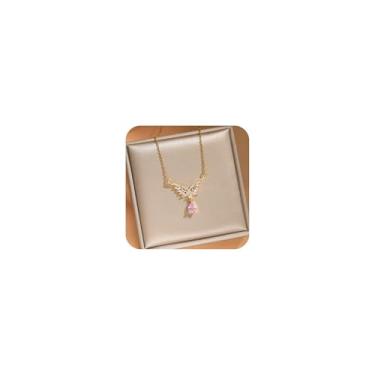 Imagem de Colares elegantes com pingente de asa de zircão rosa para mulheres brilhantes asas de anjo imitação de cristal de diamante banhado a ouro 14K banhado a ouro/prata declaração zircônia cúbica presentes