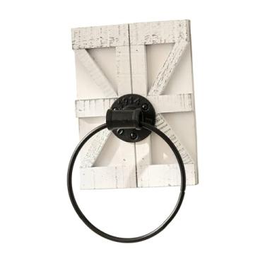 Imagem de MotiveTech Suporte de toalha de parede para toalha de mão, madeira e metal, retrô, rústico e vintage, fácil de instalar para decoração de banheiro, hotel casa, Branco