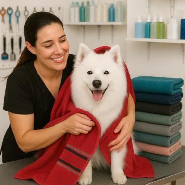 Imagem de Toalha para cães de secagem rápida 60 x 130 cm, ultra macia e absorvente, toalha de cachorro grande para câes e gatos 100% Atoalhadas Toalhas de banho para animais e/ou Pet Shop (ROSA)