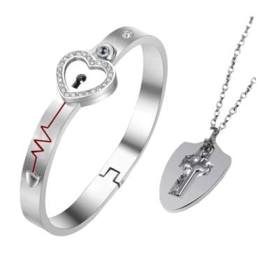 Imagem de 1 conjunto de chaves e cadeado de coração para amantes, joias criativas, presente de dia dos namorados, uso confortável para homens e mulheres, design exclusivo de coração amoroso, durável e elegante