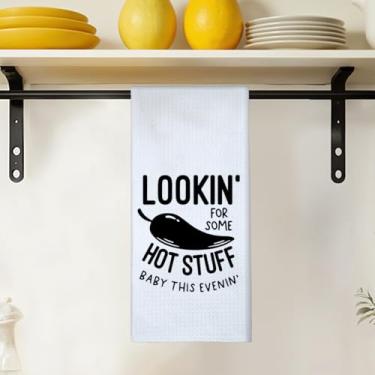 Imagem de Toalhas de prato engraçadas de cozinha 40,6 x 61 cm, procurando algumas coisas quentes para bebês, toalhas de mão para cozinha, presentes de humor adulto para mulheres e homens