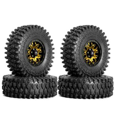 Imagem de REDSPIDER Conjunto de rodas e pneus Beadlock 1,9 (4 peças) 1,9 rodas pneus de borracha macia OD 4,13 pol. para 1:10 RC Crawler Axial SCX10 90046 SCX10 III AXI03007 Tamiya CC01 D90 D110 (dourado)