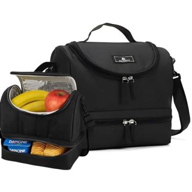 Imagem de Bolsa Termica Marmita Lancheira Grande Pequena Academia Trabalho Escola Preta Térmica 2 Andares Compartimentos Divisória (Preta)