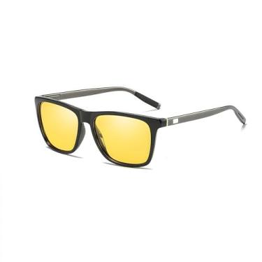 Imagem de Óculos de sol unissex HD polarizados vintage dobradiças de mola armação de alumínio para homens/mulheres, Preto, amarelo