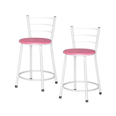 Imagem de Jogo 2 Banqueta Baixa Ratan Branca Retro - Lamar Design, Rosa