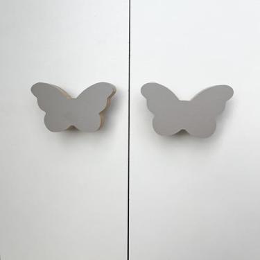 Imagem de 10 Puxadores Borboleta Cinza Infantil Cômoda Móveis Porta Gaveta Quarto