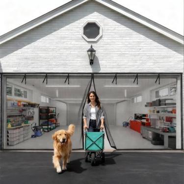 Imagem de CLOPOMIC Tela para porta de garagem para 2 carros, malha de porta de fibra de vidro reforçada, tela retrátil de garagem retrátil com magnético, tela de rede de garagem mãos-livres, serve para tamanho