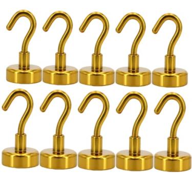 Imagem de BeyondNice Pacote com 10 ganchos magnéticos vermelhos, ganchos magnéticos de neodímio de 14 kg, ímã com ganchos magnéticos fortes para pendurar, geladeira, churrasqueira, cozinha, porta-chaves