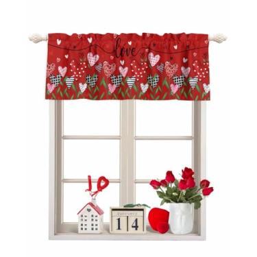 Imagem de Hllalinlin Cortinas de Natal para janelas, cozinha, sanefas vermelhas, para sala de estar, quarto, coração, amor, floral, cortinas curtas para tratamentos de janela, vermelho, dia dos namorados, saia