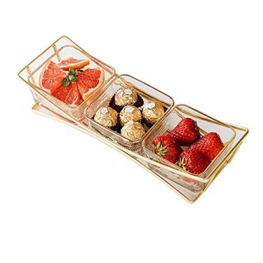Imagem de Cesta portátil de armazenamento de lanches, 2-6 grades, bandeja de servir frutas doces, tigela de vidro transparente quadrada em suporte de metal, 4 tamanhos, suportes de bolo fáceis de limpar (cor