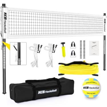 Imagem de Haokelball Conjunto de rede de voleibol resistente portátil ao ar livre para quintal com postes de altura ajustável, ajustador de tensão líquida, vôlei, bomba, linha limite e bolsa de transporte