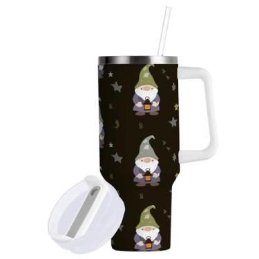 Imagem de ATTX Copo de gnomos fofos de estrelas de 850 g com alça - Caneca de viagem de aço inoxidável isolada a vácuo, xícara de café à prova de vazamento com canudo #415