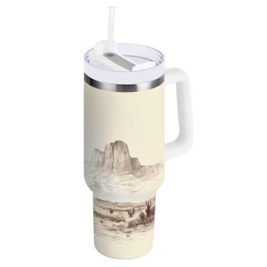 Imagem de xigua Copo vintage Western Cowboy de 850 g com tampa e canudo, aço inoxidável de vácuo duplo isolado garrafa de água esportiva suporte para copo de café de viagem à prova de vazamento para bebidas