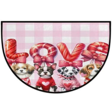 Imagem de Tapete de porta meio redondo para dia dos namorados, antiderrapante, absorvente, semicírculo, tapetes laváveis, meia lua, para ambientes internos, pátio, cozinha, banheiro, entrada, lareira, decoração