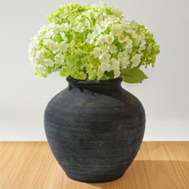 Imagem de RIKBVOM Vaso de flores de cerâmica, decoração de casa, vasos decorativos vintage rústicos de 15,7 cm, vasos de flores boho de terracota de cerâmica para mesa de jantar, sala de estar, prateleira