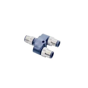 Imagem de Adaptador de conector 3 vias em forma T M12 4/5 pinos à prova d'água - plugue fêmea macho 1 a 2, moldado por injeção, classificação IP67, código A tipo Y(Y-type 1M-2M,5Pin A-type)