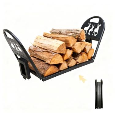 Imagem de IA Garden Rack de lenha dobrável resistente de 91 cm – Suporte de metal portátil para ambientes internos e externos, lareira, pátio, deck, fogueira, organizador de armazenamento