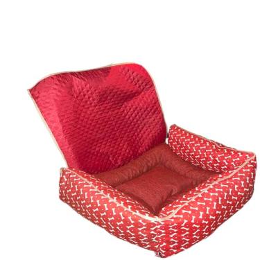 Imagem de Kit 2 Pçs Cama Pet e Capa Protetora 2 em 1 para Assento Traseiro Veicular Pequeno com Colchonete Toddy Estampado Impermeável Vermelho