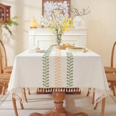 Imagem de Toalha de mesa bordada de linho de algodão resistente à água, resistente a rugas e à prova d'água - Toalha de mesa lavável na máquina, design moderno resistente ao desbotamento, para jantar e festa de