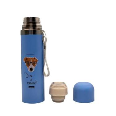 Imagem de Garrafa Térmica Inox com Estampa Pet, Azul, 480ml, Sistema Antivazamento, com Alça