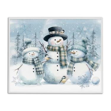 Imagem de Stupell Industries "Snowmen Trio and Bird", arte giclée emoldurada, branca, 14 x 11