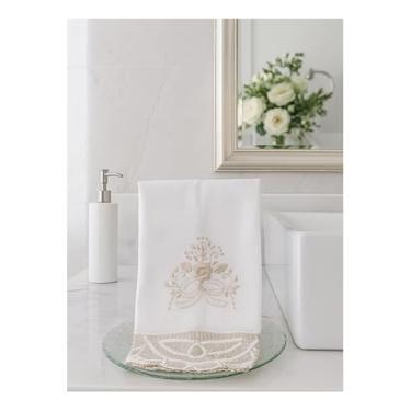 Imagem de Toalha de Lavabo, Batizado em Linho Branco com Renda Renascença Dourada, Artesanal, Tradicional do Ceará