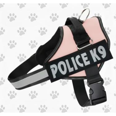 Imagem de Peitoral Tático para Cães POLICE K9 com Alça, Fivela Ajustável e Faixa Refletiva, para Pets de Pequeno e Médio Porte (Rosa, P)