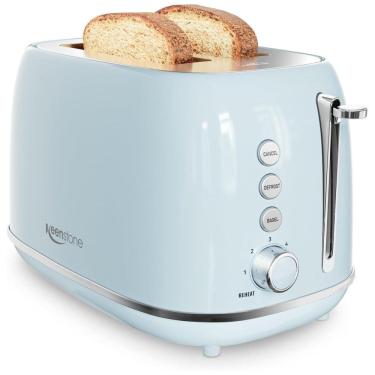 Imagem de Torradeira Retro Keenstone 2 Fatias Inox Azul, Fendas Largas, 6 Níveis de Tostagem, 825 W, 110 V