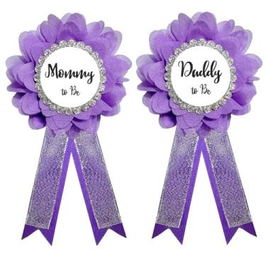 Imagem de Chicelite Kit de alfinetes de corsage Daddy to be & Mommy to be, adereços para fotos de chá de bebê, botão de roseta para celebração de festa de revela gênero, Seda, Sem Pedra Preciosa