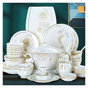 Imagem de Conjunto de louça de cerâmica com 35, 56, 60 peças, porcelana óssea, louça, pratos, combinação de cerâmica, serviço de jantar, serviço de porcelana, para 10 (60 peças)