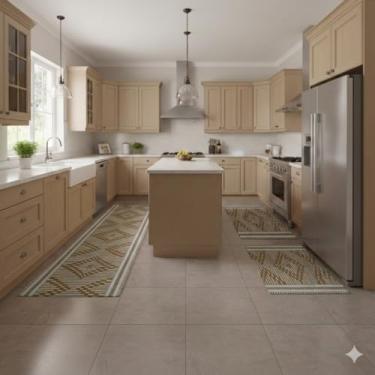 Imagem de Kit de Tapetes para Cozinha, 3 Peças, Tecido Rústico de Algodão, Tear Mineiro, Base Antiderrapante Emborrachada, 2 Tapetes 40x75cm e 1 Passadeira 40x144cm (LOSANGO)