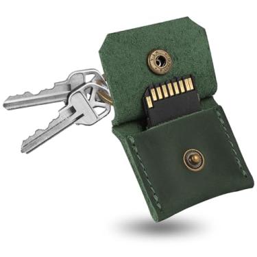 Imagem de Jack&Chris Chaveiro de couro genuíno com suporte para cartão SD, antichoque, antipoeira, acessórios de câmera portátil para cartões SD CF CFexpress Micro SD Nano SIM e Micro SIM, verde