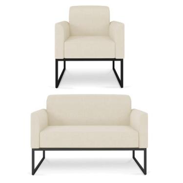 Imagem de Kit 01 Namoradeira 02 Lugares e 01 Poltrona Marisa Linho Areia A27 Bas