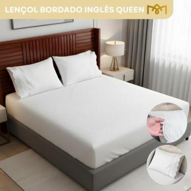 Imagem de Jogo De Lençol Queen Padrão 3 Peças Bordado Inglês 400 Fios Microperca