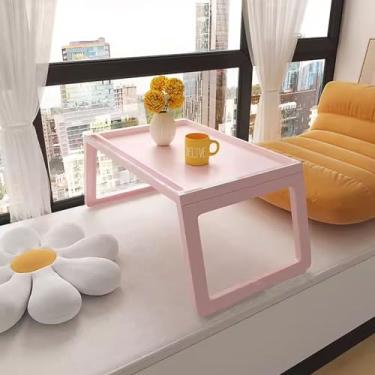 Imagem de Pequena mesa de chão japonesa de plástico, mesa de centro dobrável sem necessidade de montagem para a janela flutuante tatami sala de chá varanda ao ar livre (cor: rosa, tamanho: 68 * 36 * 27 cm