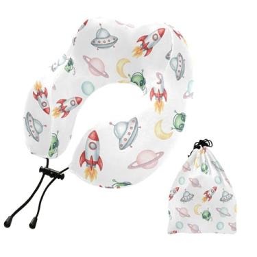 Imagem de Burbuja Almofada de pescoço Space Rockets para viagens, almofada de viagem de espuma viscoelástica para suporte de cabeça de carro de avião dormindo, lavável na máquina e portátil