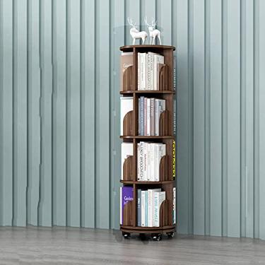 Imagem de Estante de livros, estante infantil com rotação de 360°, estante de canto de madeira maciça, estante móvel para crianças pequenas, estante redonda para biblioteca, escritório, sala de estar, rack de