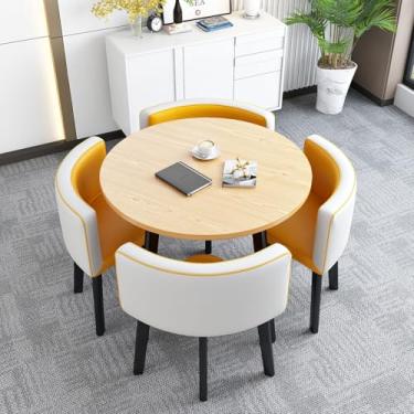 Imagem de Conjunto de mesa de jantar redonda com cadeiras, mesa de conferência moderna e conjunto de 4 cadeiras, mesa de recepção e combinação de cadeira, para sala de entretenimento, varanda, sala de estar