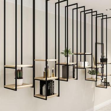 Imagem de Prateleiras flutuantes de 2 camadas - Suporte de parede de ferro e madeira maciça, organizador doméstico para sala de estar, quarto, cozinha, suporte de flores suspenso e suporte de vinho (30 x 30 x