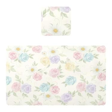 Imagem de Burbuja Jogo americano Roses Daisy conjunto de 4 para mesa de jantar, tapetes de mesa de PVC à prova d'água antiderrapantes resistentes ao calor, fácil de limpar, 30 x 45 cm