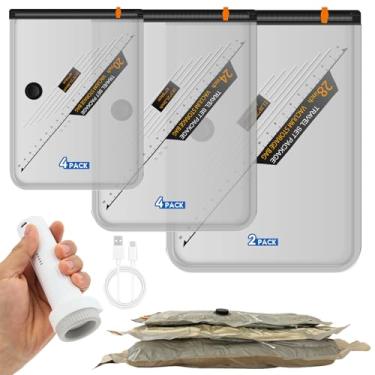 Imagem de Sacos de armazenamento a vácuo para viagem, pacote com 10 sacos de vedação de compressão com bomba recarregável sem fio, bolsa de armazenamento a vácuo de 3 tamanhos para bagagem e mala, roupas e