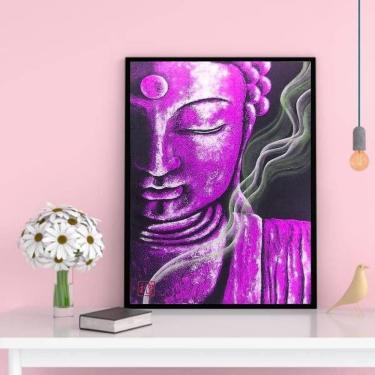 Imagem de Quadro Decorativo Buda Roxo 45X34Cm Com Vidro Madeira Preta