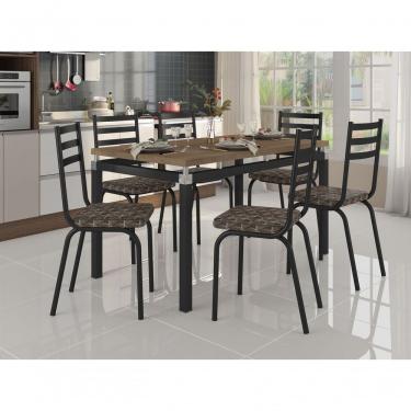 Imagem de Mesa 6 Cadeiras Malva 136cm Nature Preto Mosaico