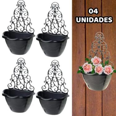 Imagem de Kit Vaso De Plantas Modelo Arandela 2,5 Litros Preto de Parede, 4 UNID