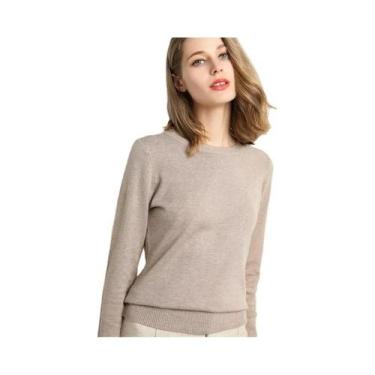 Imagem de Suéter Feminino De Tamanho Grande, Slim, Gola O, Em Mistura De Lã Cash