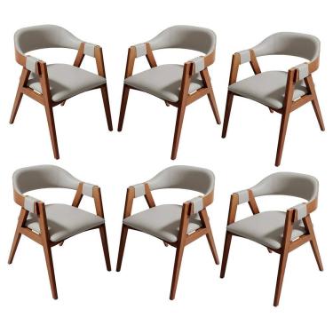 Imagem de Kit 6 Cadeiras de Jantar em Madeira Lina Estofada Couríssimo Palha CCS