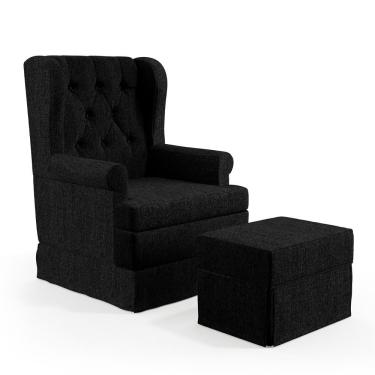 Imagem de Poltrona Com Puff Helena P02 Amamentação Balanço Linho Cinza Lyam Decor