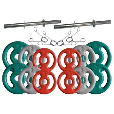 Imagem de Kit com Barras de Halteres e Anilhas Emborrachadas - 24 Kg-Unissex