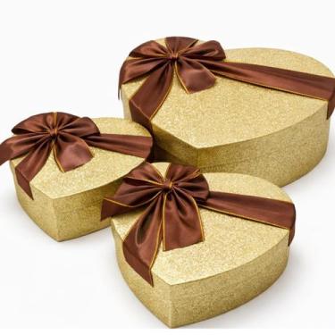 Imagem de Kit 3 Caixa De Presente Coração Embalagem C Tampa 3 Tamanhos - - NoBra